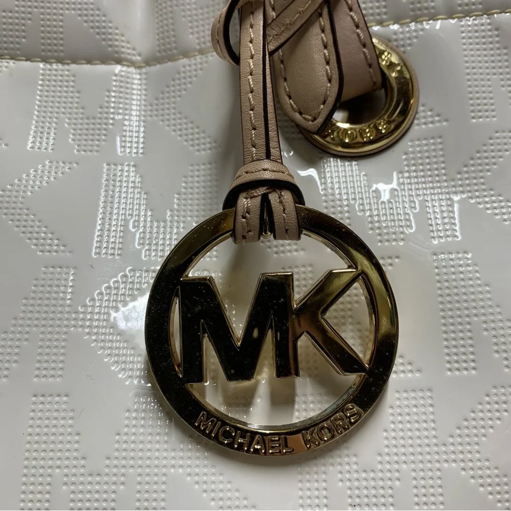 Michael Kors White Patent Tote Bag | MK Monogram Logo | Shoulder Purse